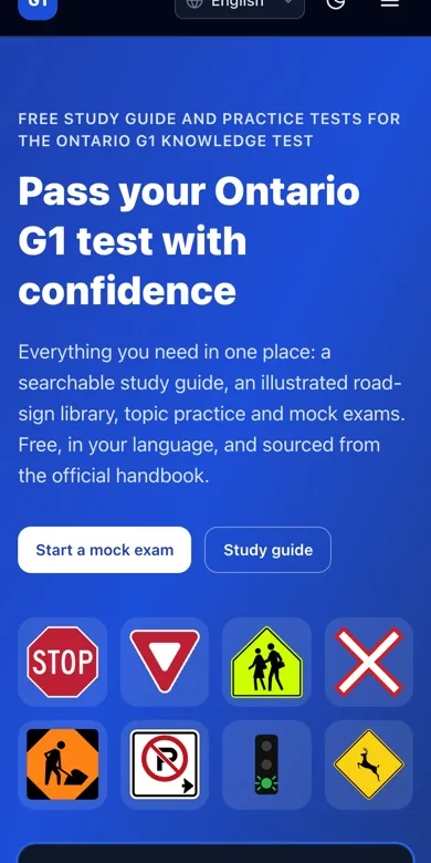 Ontario G1 test prep on a phone