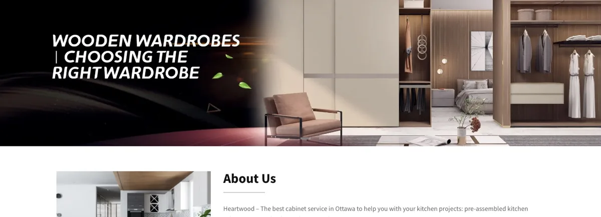 Home page of a kitchen cabinetry e-commerce site